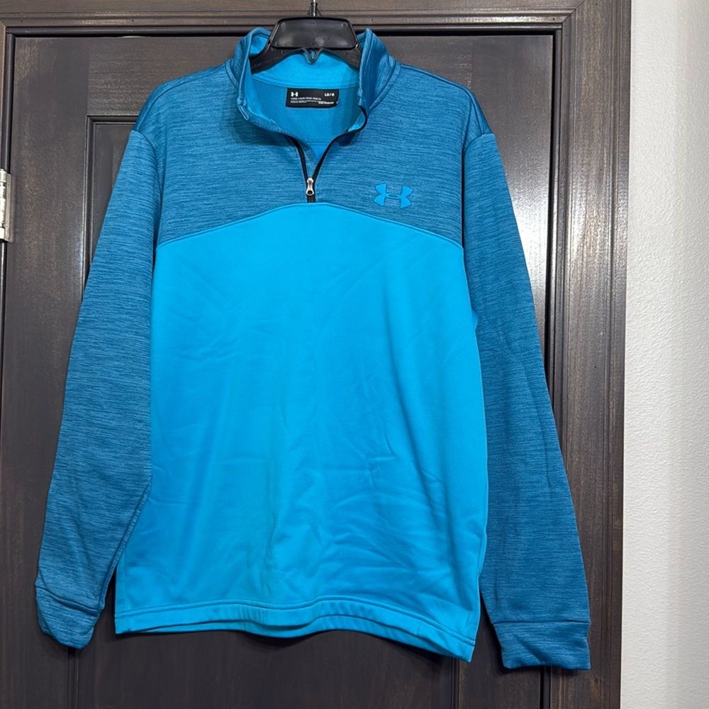 UNDER ARMOUR mens coldgear 1/4 zip teal blue sweatshirt fleece